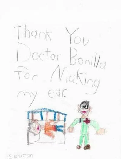 Handwritten thank you letter from a microtia patient family to Dr. Bonilla